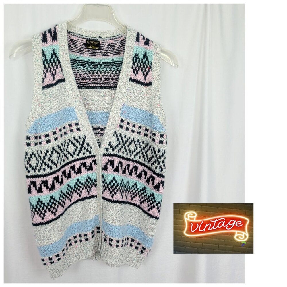 Vintage O'Rite Knit Sweater Vest Large Gray Geometric